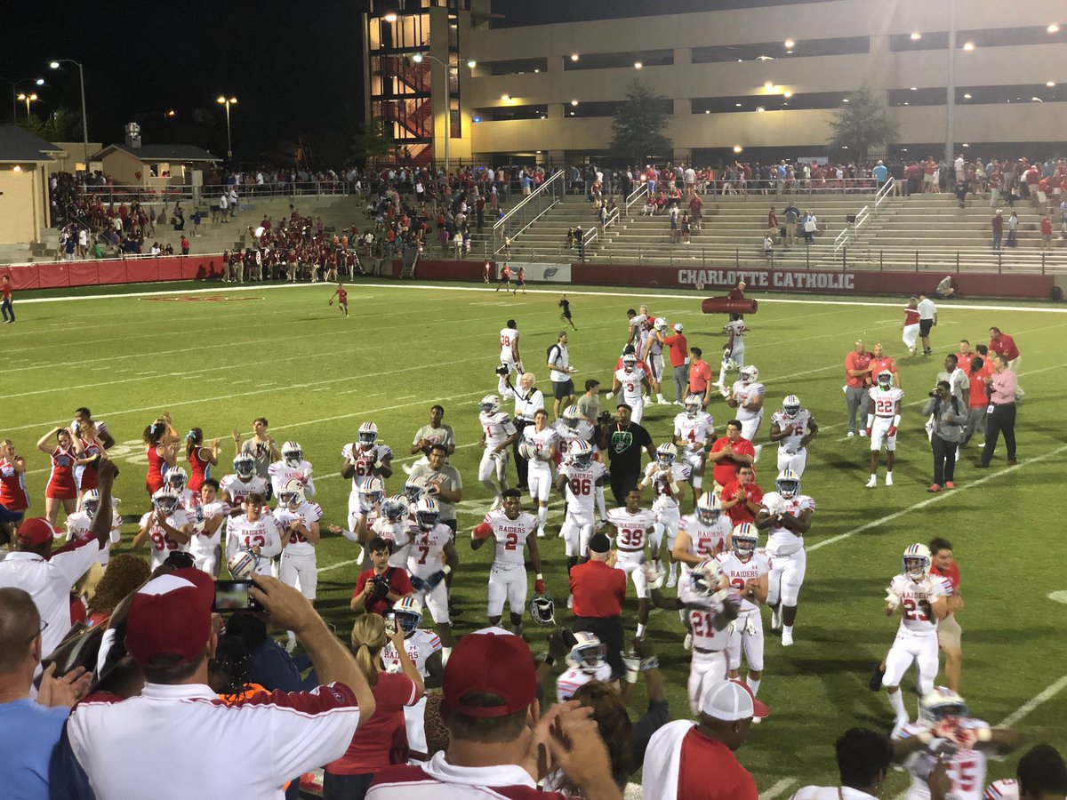 ArchRUMMEL's tweet photo. Our Raiders are bringing home a WIN all the way from Charlotte, North Carolina! 

Final Score: Raiders 7, Cougars 3

Way to go, Raiders! 

Prayers for a safe trip home. #RaiderFootball https://t.co/9DePF5wZzj