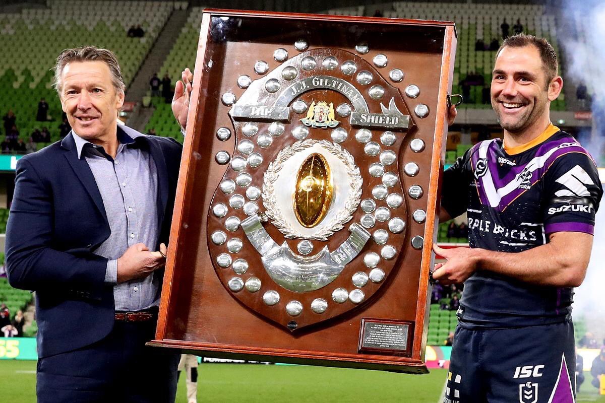 Proud moment for everyone in our organisation, winning our third J.J. Giltinan Shield in four years. Can’t wait for finals! <a href="/Storm/">Melbourne Storm</a> <a href="/NRL/">NRL</a> #MinorPremiers ⚡️⚡️⚡️