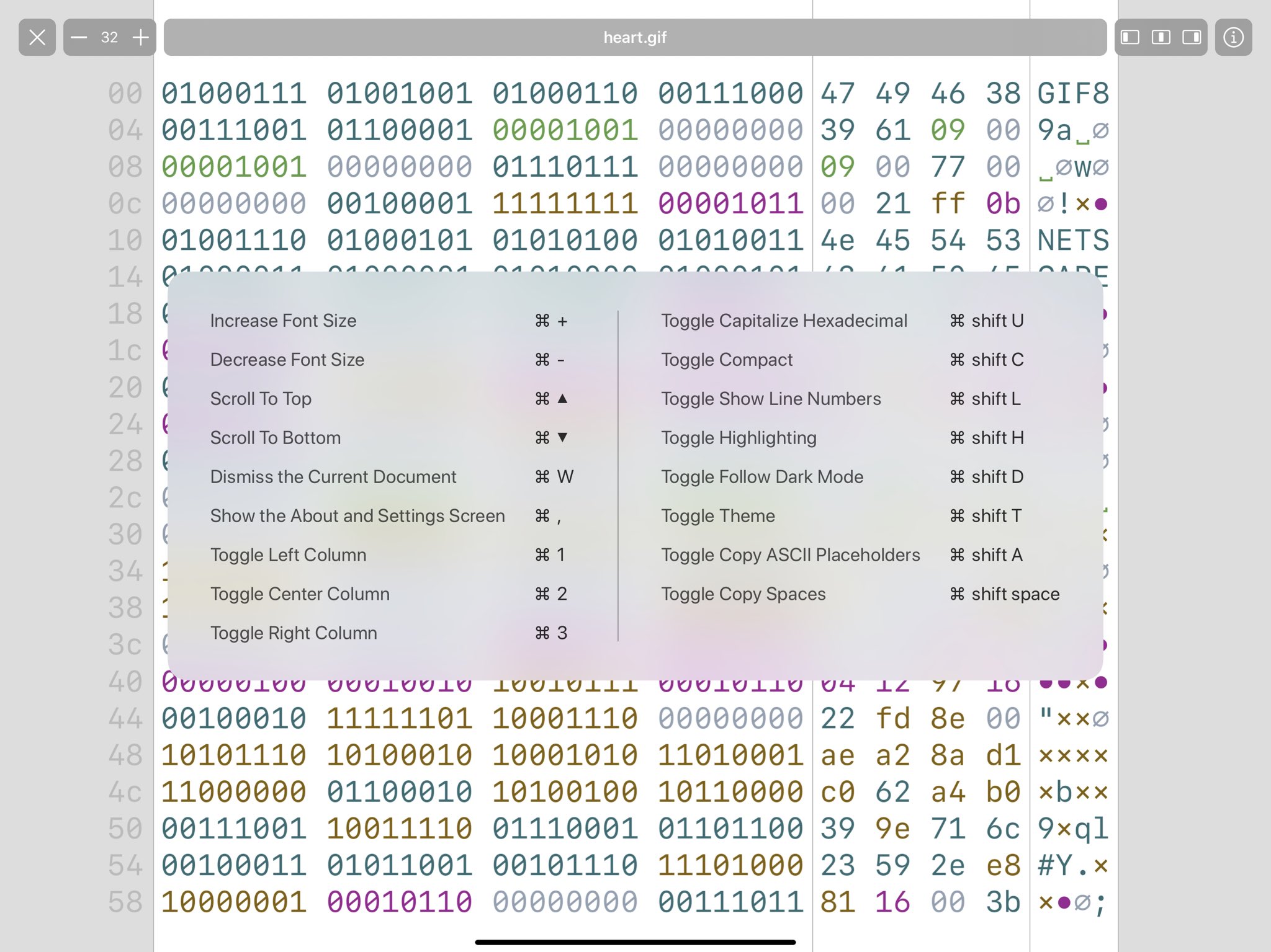 Hans On Twitter Hexer Ios Hex Viewer 1 0 0 7 A Lot Of Changes Mostly Text Selection More Keyboard Shortcuts And A Lot Of Minor Features And Fixes Also Added An Easter Egg