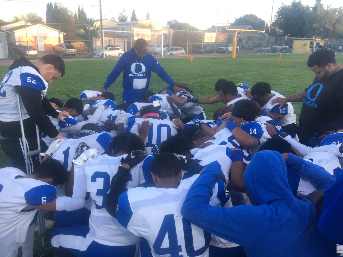 Pregame prayer for the Wildcats. They’re on the road playing against Alameda High tonight.
