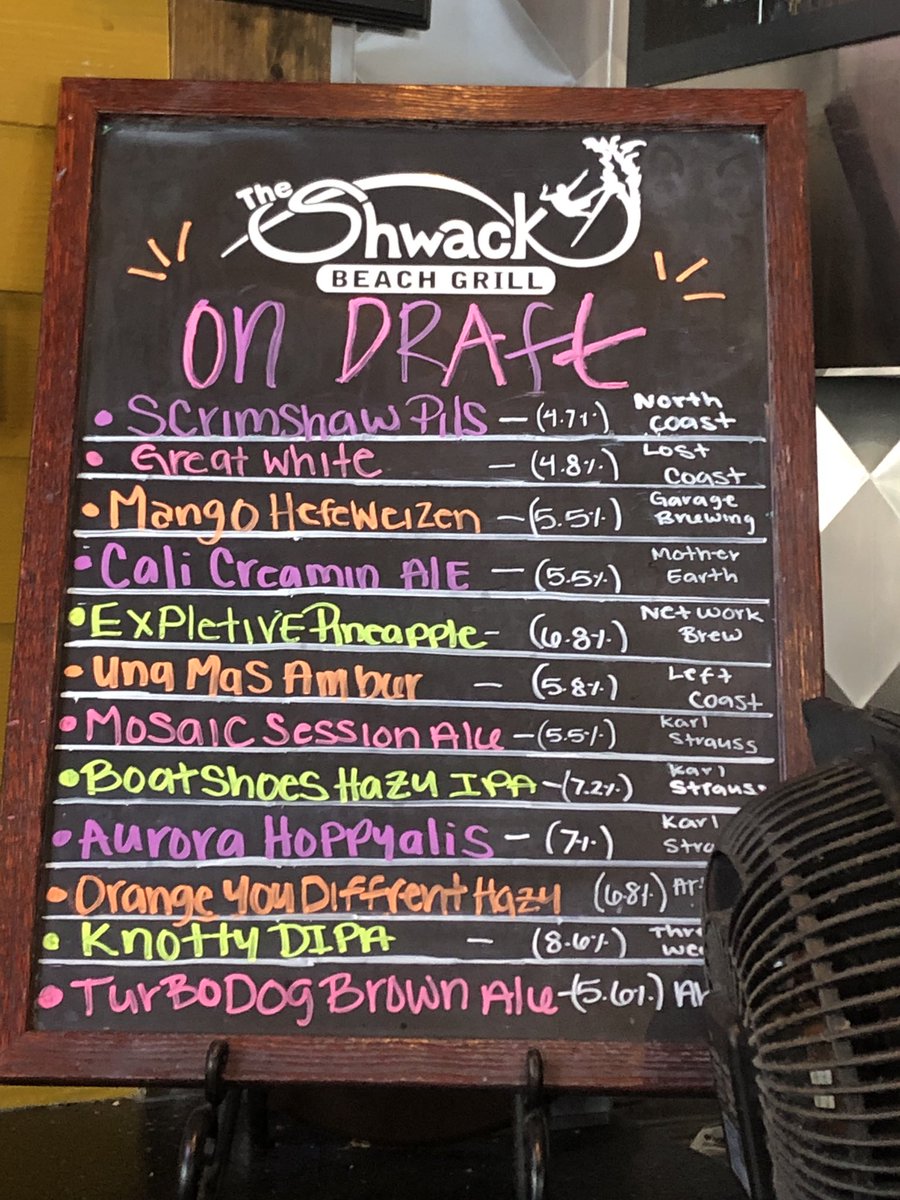 Michsteer's tweet photo. I took my daughterโs boyfriend to The Shwack -(a cross between "shack" and "schwack", the term surfers use for the sound of a surfboard hitting the water.)Itโs so nice- natural foods, lots of craft beers, and has the feel of a beach shack. #schwack #food #FridayMotivation https://t.co/uNkY8YAavB