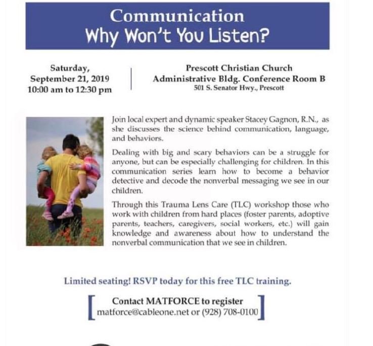 HRT_FosterCare's tweet image. Training opportunity in Prescott! 
#Understandingcommunication #Fosterparenttraining