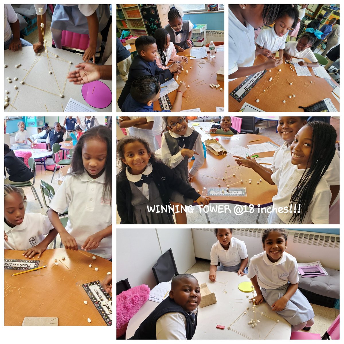 3rdgradeRush's tweet image. FUN FRIDAY! We completed our first STEM challenge today. We used spaghetti and marshmallows to create the tallest tower possible. Our winning team had an 18 INCH TOWER! So proud of the perseverance my students displayed today!  #JustKeepTrying #Persevere #FunWithSTEM @SFABronx