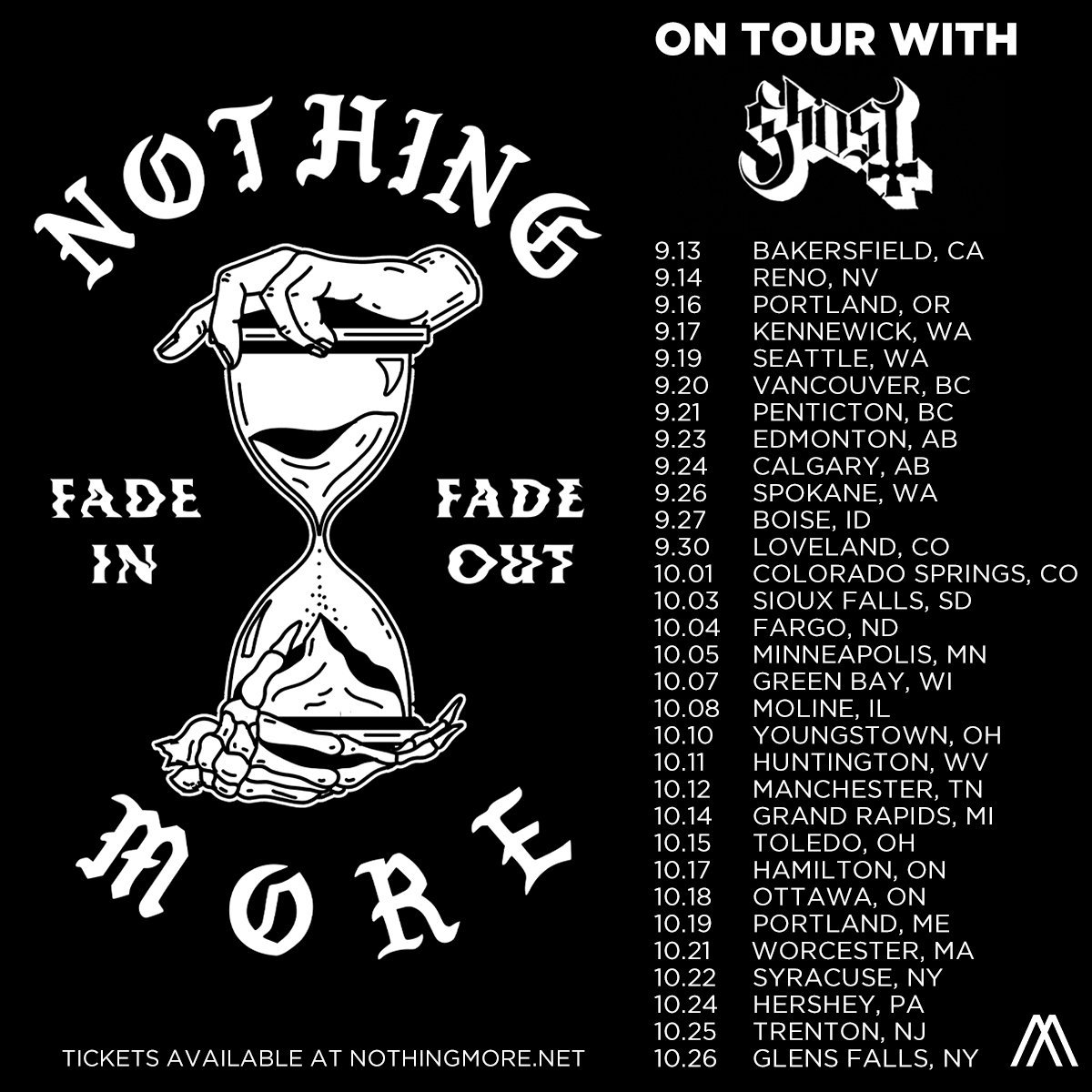 nothingmorerock's tweet image. North American Tour with @thebandGHOST starts in 1 week! Tickets at nothingmore.net/tour
#FadeInFadeOut #NothingMore