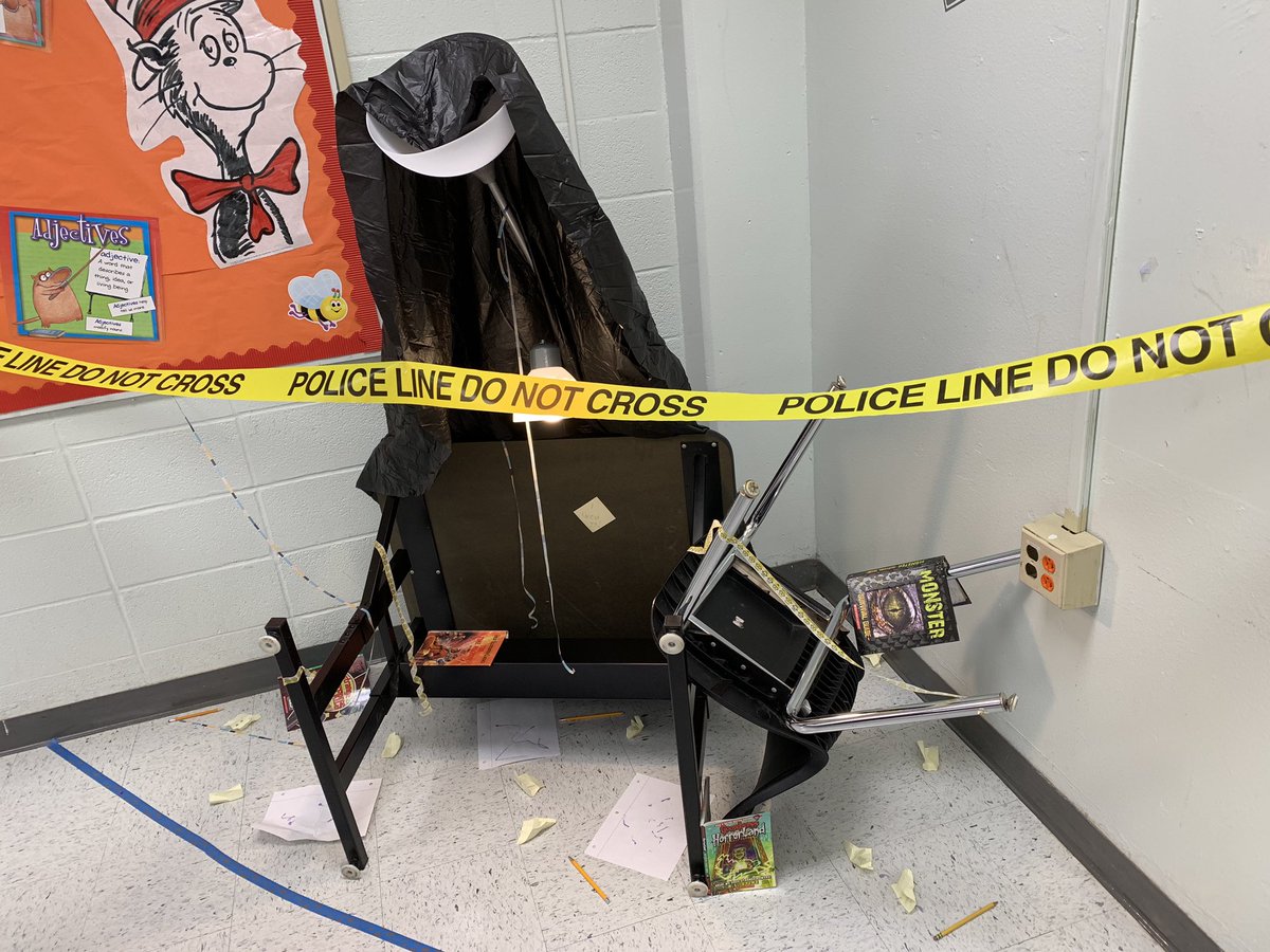 MrsEscosClass's tweet photo. Using our inferencing skills and our knowledge of the sci-fi genre to solve a crime scene in our classroom today! #watchwrenn #EISDproud #skillbuilding #ELAR https://t.co/LLg9RVTKbU
