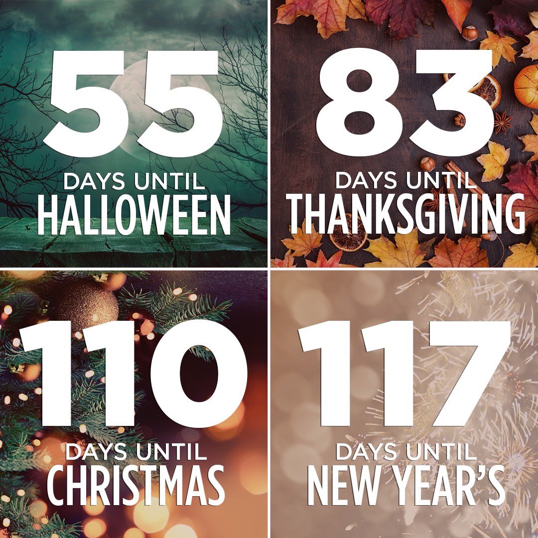 Let the countdown begin! 🎃🦃🎄🎉
Which holiday are you most excited for?! #PumpkinSpiceEverything 🙃#LetThisSinkIn