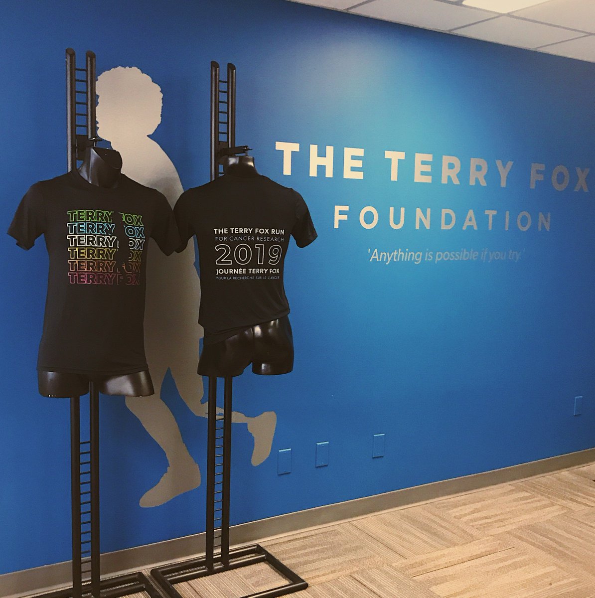 TerryFoxAB's tweet photo. It's t-shirt time! Thanks to @OConnors_YYC for our new mannequins, we can finally show off the 2019 #TerryFoxRun T-shirts in our office 😁
Order yours online at https://t.co/V2xOPy5dn3 or stop by our office and pick yours up! #donatetoday #CancerResearch https://t.co/zs2KSqyYNa