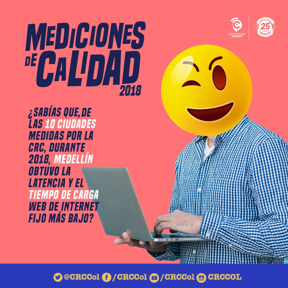 CRCCol's tweet photo. La experiencia al intentar acceder a audio👂, vídeo ⏺ o vídeo juegos 🕹 es mejor con latencias más bajas. ¿Qué es esto y por qué Medellín se destaca? Las respuestas en el informe #CalidadTIC https://t.co/X0ENTR6XFU https://t.co/w2WGgBzcxI