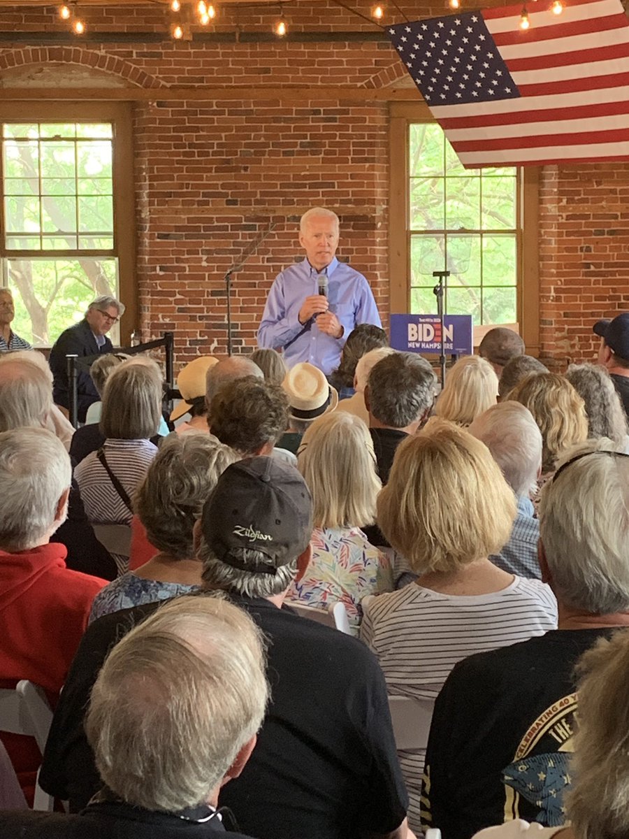 JSheuchenko's tweet photo. Lines out the door and a packed hall for today’s @JoeBiden Town Hall in Laconia! #nhpolitics #TeamJoe https://t.co/si3FyxjIYt