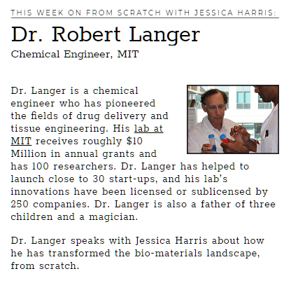 Dr Robert Langer, Institute Professor at MIT's Langer Lab, is leading a team of 100 bio-medical engineers to reinvent the science of prescription drug delivery in the body. bit.ly/1evk9TD