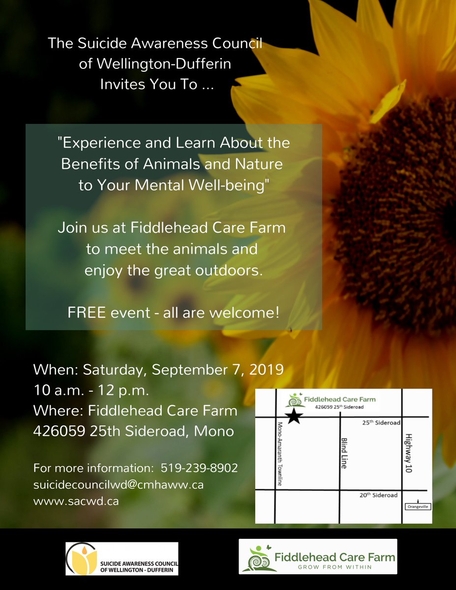 Fiddlehead Care Farm (@growwithfcf) on Twitter photo Come out tomorrow (Sept 7) 10am-12pm to <a href="/GrowWithFCF/">Fiddlehead Care Farm</a> as we partner with the @SACWDCouncil to commemorate their 20th anniversary. Don’t miss this FREE opportunity to visit the animals, explore the property and experience the power of nature and animals to positive mental health. Come out tomorrow (Sept 7) 10am-12pm to <a href="/GrowWithFCF/">Fiddlehead Care Farm</a> as we partner with the @SACWDCouncil to commemorate their 20th anniversary. Don’t miss this FREE opportunity to visit the animals, explore the property and experience the power of nature and animals to positive mental health.