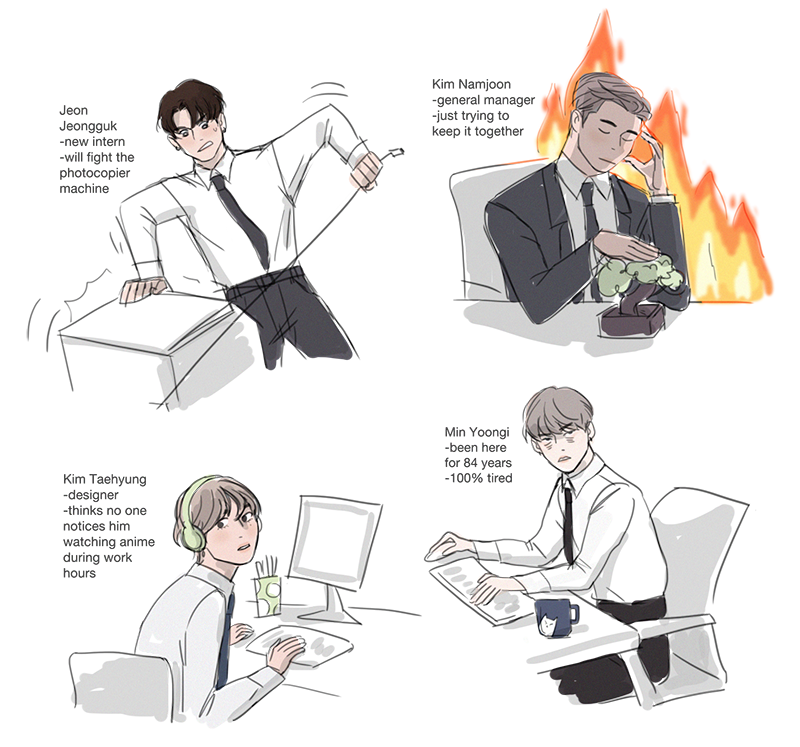 fae_rie_'s tweet photo. so i did a bts office au for absolutely no reason https://t.co/Hg2fBUYPqJ