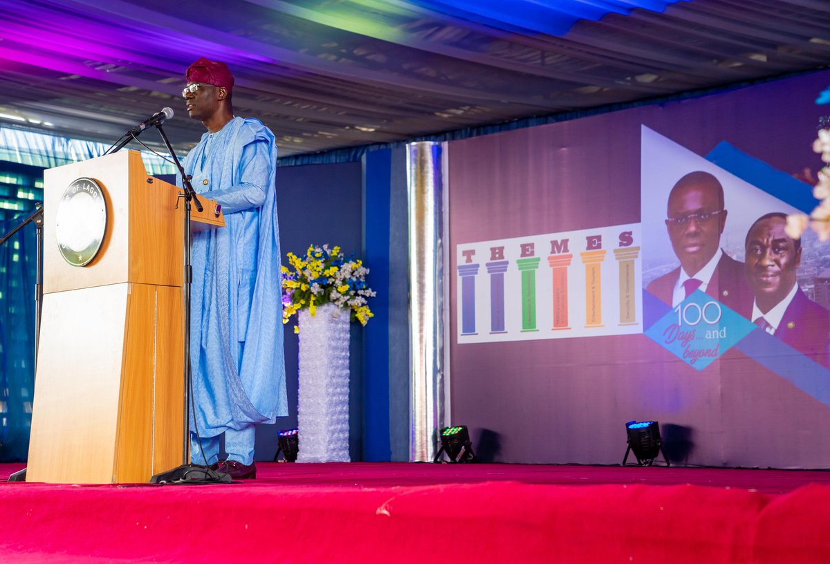 jidesanwoolu's tweet photo. Exactly 100 days ago, I stood before God and thousands of Lagosians to take the oath to serve our people. Today, I gave an account of my stewardship and what we have done so far in our agenda for a greater Lagos. https://t.co/WJ9bTWLmqc