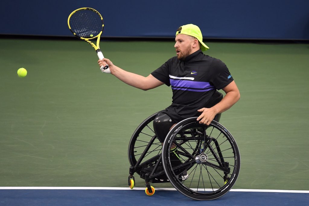 DylanAlcott's tweet photo. After saving 4 match points, very happy to get the win and keep the Grand Slam dream alive!! #thankgod #usopen @usopen https://t.co/048Hh9GqnA