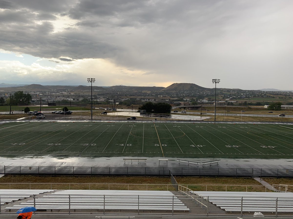 j_mack65's tweet image. Live at Douglas County Stadium! About an hour fifiteen from kickoff (hopefully). Turf is wet and the east sidelines have some water build up. Should be an interesting one though! Don’t forget to tune in @ prepspotlight.tv @PrepSpotlightCO #HighSchoolFootball #COPrep