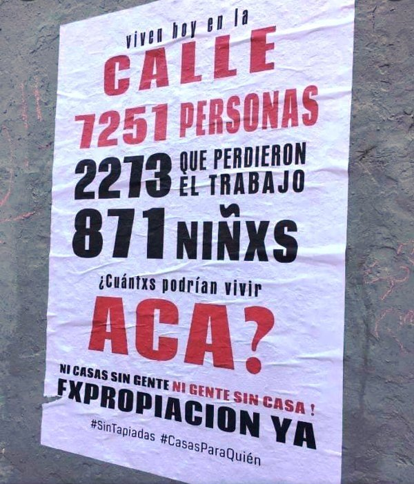 ZetaOrlando's tweet photo. 7.200 personas en situación de calle en la Ciudad de Buenos Aires.
138.000 viviendas ociosas en el mismo lugar.

@Lautafym explica en @PocoClaros el proyecto de EXPROPIACIÓN de inmuebles y cómo funciona esta misma política en Barcelona. #CasaParaQuien #SinTapiadas. https://t.co/dmbZJkPo4W