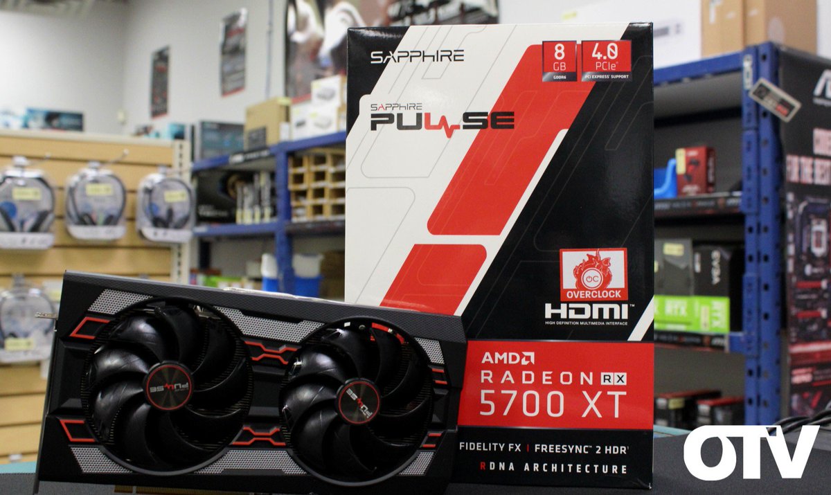 OTVTech's tweet image. AMD's 5700 XT video card has finally arrived at OTV! With boost clock speeds of up to 1925MHz and 8GB of VRAM, this card can handle anything you throw at it! Check them out in-store in both Regina and Saskatoon, or online at otvtech.com!