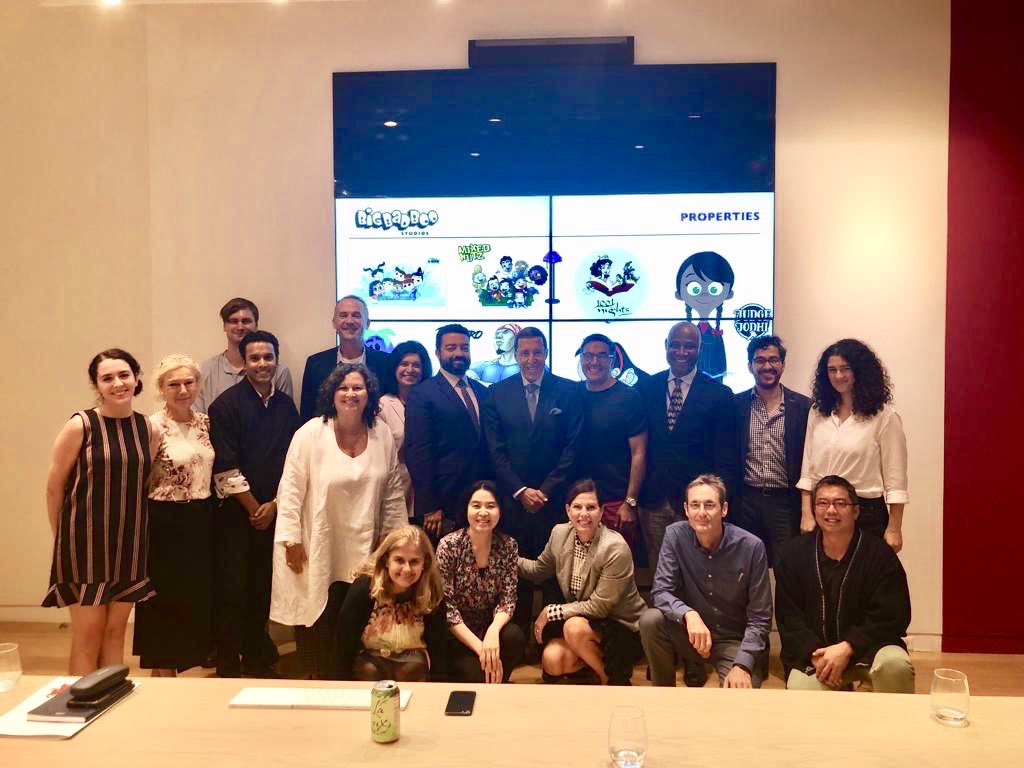 Morocco_UN's tweet photo. President of @UNICEF Executive Board, Amb. Omar Hilale, Vice-Presidents @CanadaUN, @blais_louise,@GuatemalaONU, @Bangladesh &amp; UNICEF team visited, today, the @bigbadboo Animation Studios,which create children animated cartoons that broadcast in over 100 countries around the world https://t.co/th1rGUY4HB
