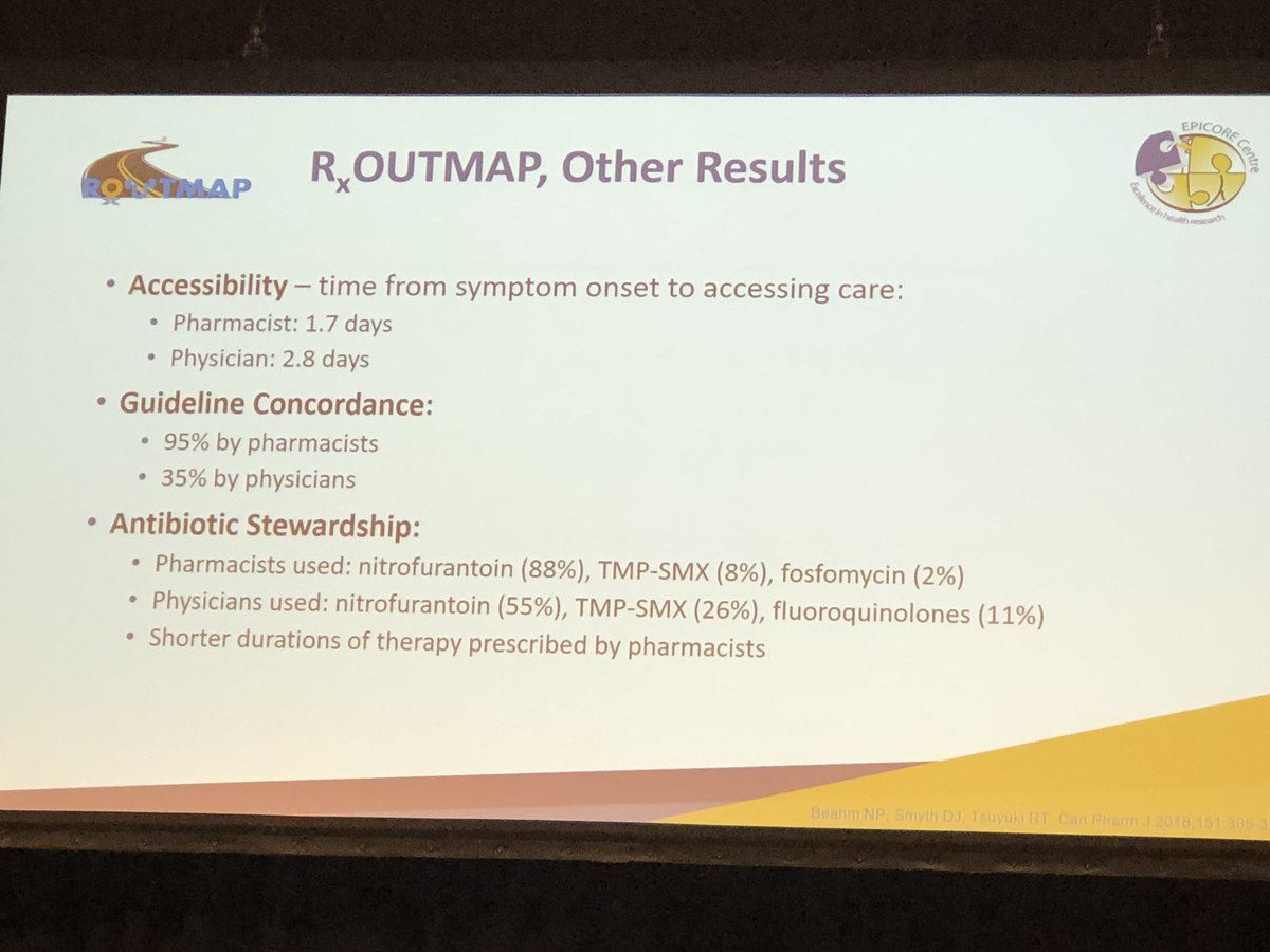 Pharmacists were much better than doctors at prescribing according to UTI guidelines (95% vs 35%) in Canadian study, says @Ross_Tsuyuki at #PharmacyConnect19