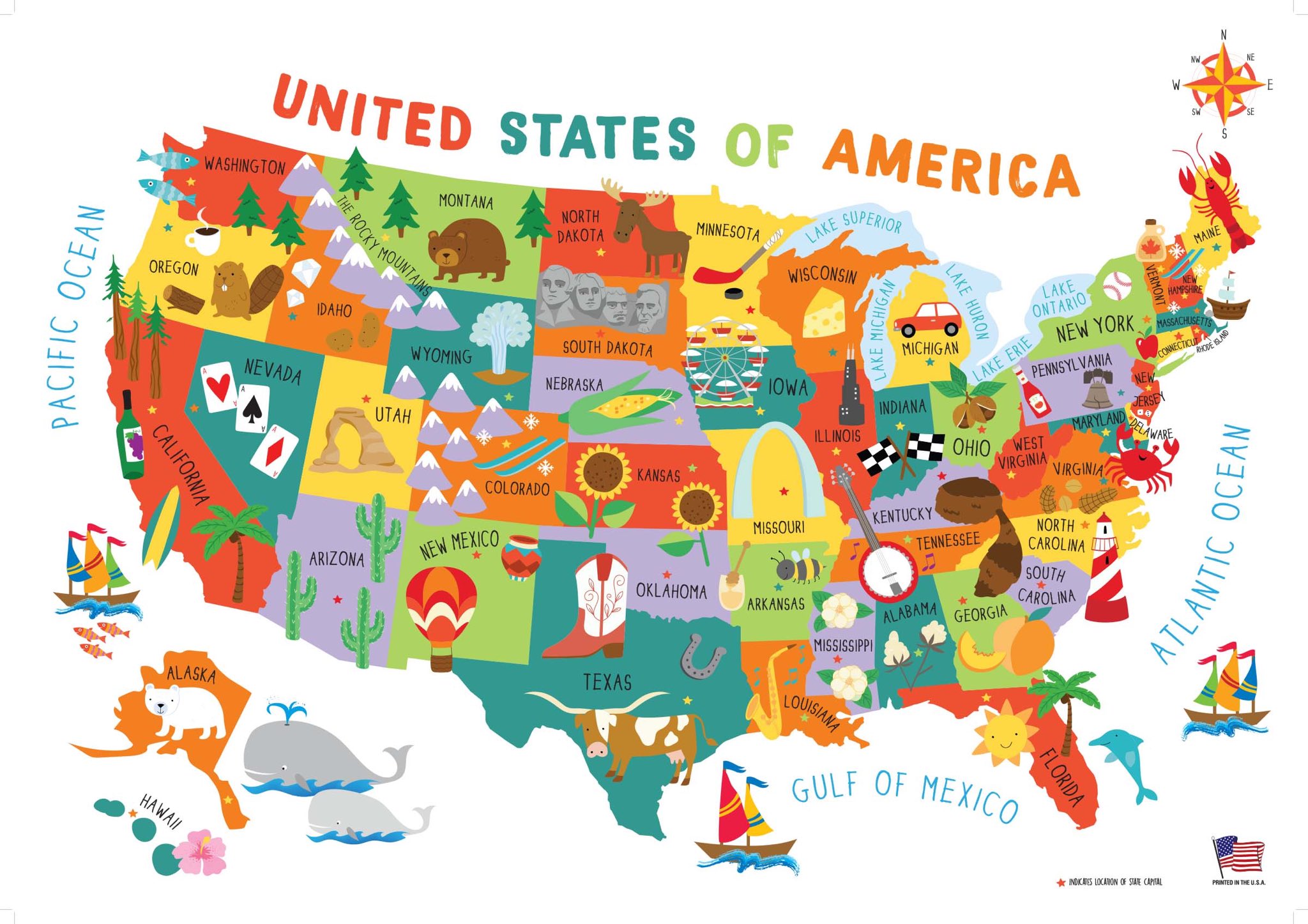 【お値下げ】ユニークなアメリカのイラスト地図 6点 お値下げ】ユニークなアメリカのイラスト地図 6点