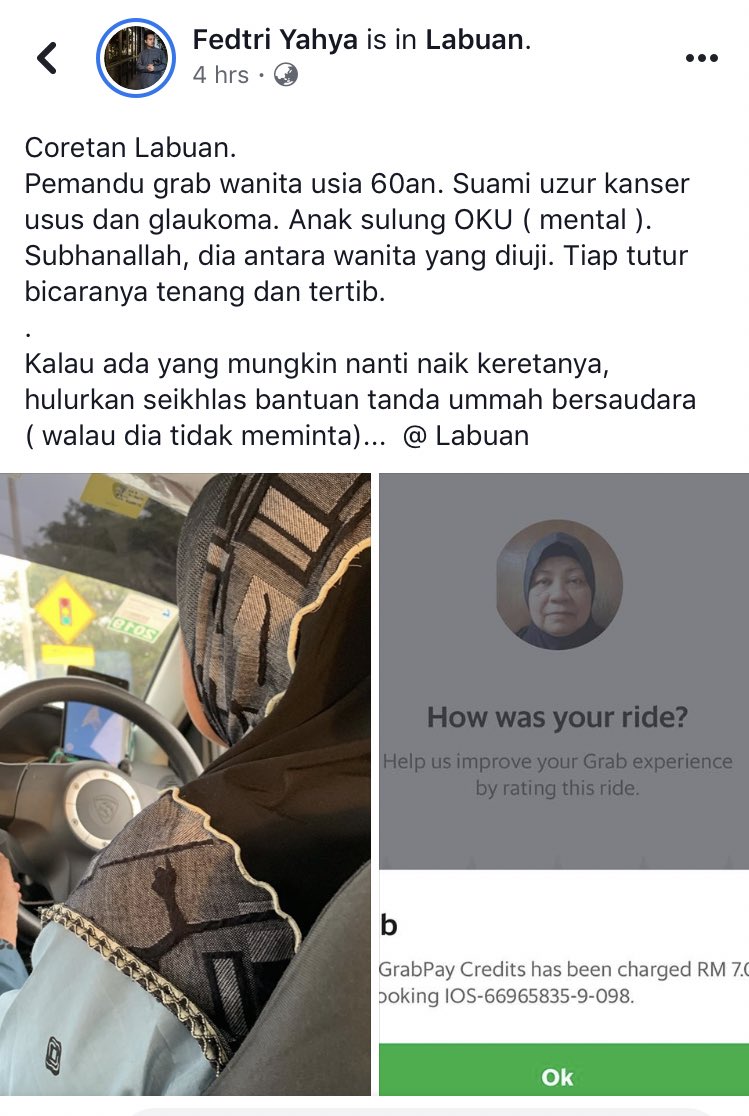 edwinubod's tweet photo. Kisah seorang pemandu #grab di #Labuan. Hulurkan simpati atau sedekahkan doa buatnya @LabuanFT @LABUANmy
Ada kalanya juga saya ke labuan, harap2 dapat jumpa makcik ni. #umslabuan #teksilabuan https://t.co/mDVvyLlBHd