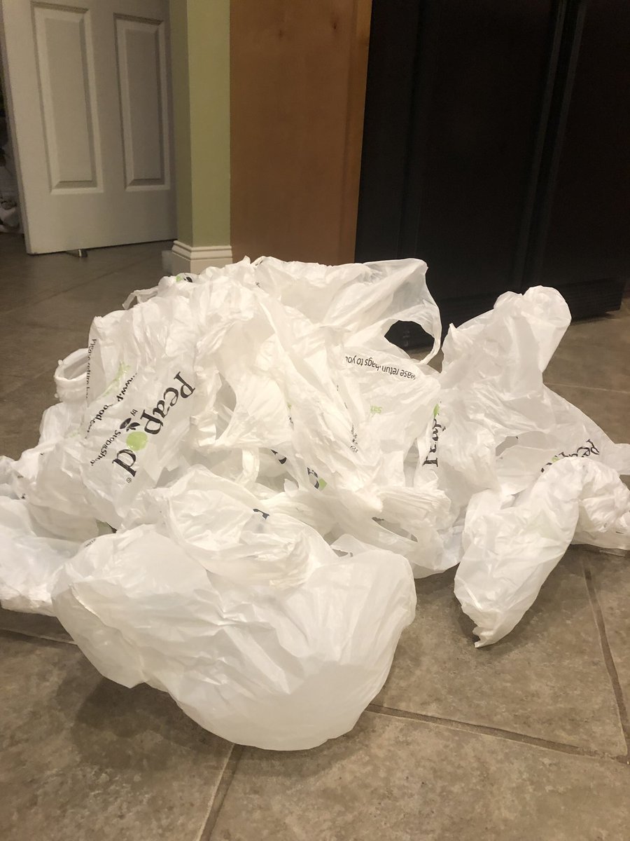 laurenebrown19's tweet photo. I just got my first @PeapodDelivers delivery which had 27 items in it. They were packed in 25 plastic bags! What’s the plan for moving to cardboard, paper or reusable? It’s not enough that you’ll recycle the bags. https://t.co/T9UNJfghKX