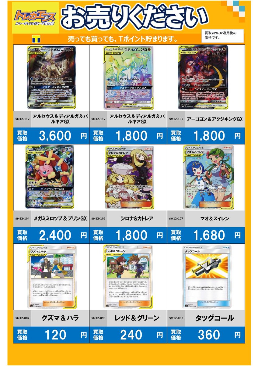 トレカエースtsutaya杉戸店 A Twitter ポケモンカード オルタージェネシス 買取価格更新しました タッグコール U 360円 レッド グリーン U 240円 アルセウス ディアルガ パルキアgx Sr 3600円 メガミミロップ プリンgx Sr 2400円 9月10日までポケカ限定買取 トレカエースtsutaya杉戸店 A Twitter ポケモンカード オルタージェネシス 買取価格更新しました タッグコール U 360円 レッド グリーン U 240円 アルセウス ディアルガ パルキアgx Sr 3600円 メガミミロップ プリンgx Sr 2400円 9月10日までポケカ限定買取
