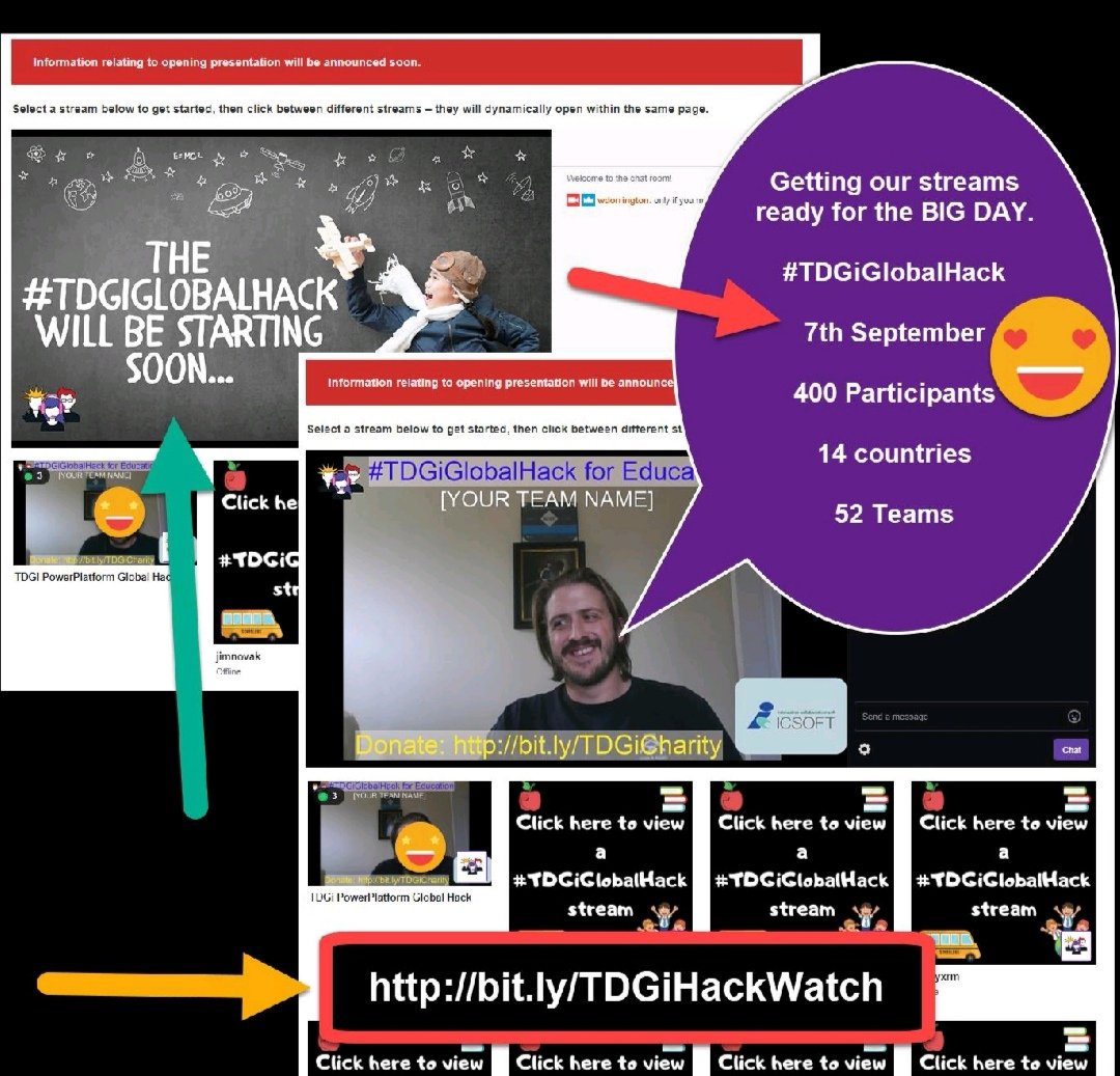 Bearded365Guy's tweet photo. The #TDGiglobalhack is happening right now you can watch the live streams of the rooms  https://t.co/McPCatVieL
#PowerApps #microsoft #worldwide #education #hackforeducation @WeAreTDG https://t.co/T7cJx0FkGk