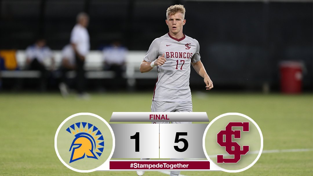 SCUBroncoSoccer's tweet photo. RECAP | #SCUBroncos explode for five goals, all from different players, including career firsts by Manthey (26') and Carrubba (69') to bookend the scoring in the 5-1 win over @sanjosestatems!  Manthey also credited with two assists. ➡️ https://t.co/hF8X8TLfKb  #StampedeTogether https://t.co/MBqxle3tyo