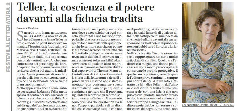 feltrinellied's tweet photo. "Coscienza e potere": su @Avvenire_Nei si parla di #èlamiastoria il nuovo romanzo di #JenneTeller presentato al @festletteratura #FestLet19 https://t.co/Q68vE454uH