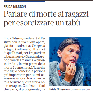 feltrinellied's tweet photo. "Parlare di morte ai ragazzi per esorcizzare un tabù": su @gazzettamantova intervista a #FridaNilsson autrice de #LaSpadadiLegno e ospite del @festletteratura #FestLet19 https://t.co/lhZYsg5fEw