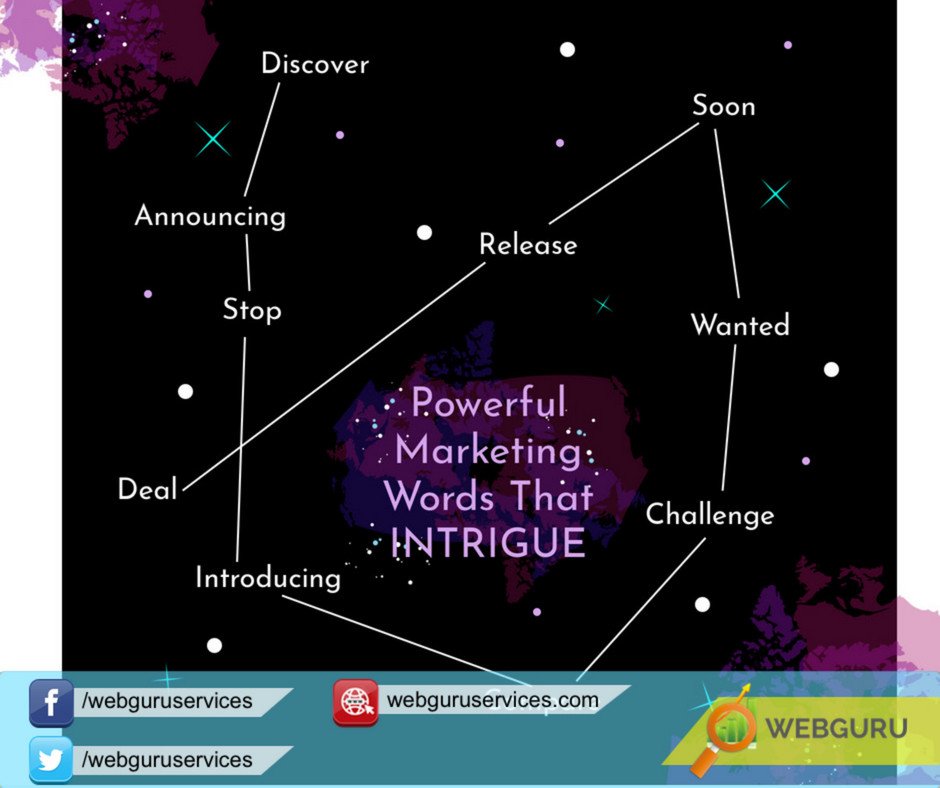 webguruservices's tweet photo. Powerful #marketing words that intrigue #marketingstrategy #DigitalMarketing #SEO #SEOTools #Marketing #marketingtips #GrowthHacking #ContentMarketing #DigitalMarketing #InboundMarketing #SMM https://t.co/dpoxweARlS