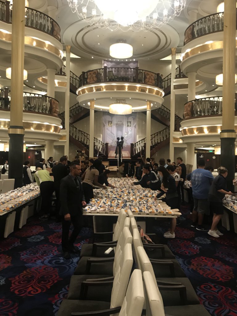 Impressive to see <a href="/RoyalCaribbean/">Royal Caribbean</a> staff working late into the night to prepare meals to deliver to Grand Bahama Island in the morning. <a href="/fox35orlando/">FOX 35 Orlando</a>