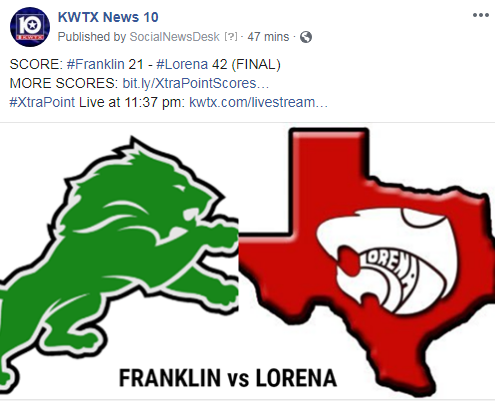 kwtx's tweet photo. A big win for Lorena High School.
MORE SCORES: https://t.co/epuPwHWgCz
#XtraPoint Live at 11:37 pm: https://t.co/ilhUpLKduB https://t.co/FBpfuRiMTC