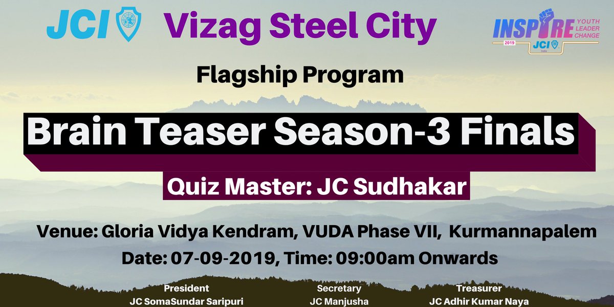 JciSteel's tweet photo. #JCIVizagSteelCity Flagship Program #BrainTeaser Season-3 Finals on 07.09.19 done in Gloria Vidya Kendram #Vizag #Visakhapatnam #Ukkunagaram #Zone4JCIindia #JCI #JCIindia https://t.co/FNidH4cKQx