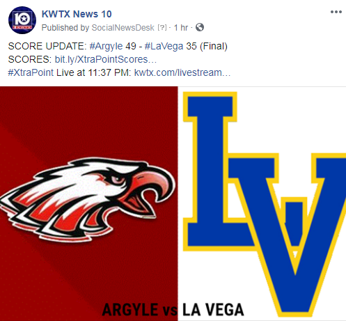 kwtx's tweet photo. Tough loss for La Vega tonight.
MORE SCORES: https://t.co/epuPwHWgCz
#XtraPoint Live at 11:37 am: https://t.co/ilhUpLKduB https://t.co/Sf6lFHiBvo