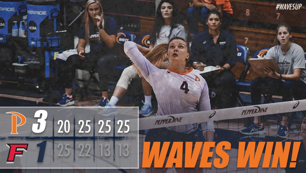PepperdineWVB's tweet photo. FINAL | Another night, another #WavesWin!
Get to the Firestone Fieldhouse tomorrow at 6 p.m. for the last chance to check us out this weekend as we take on Texas A&M!
#WavesUp | #MakeSand https://t.co/JP3ua5xhES