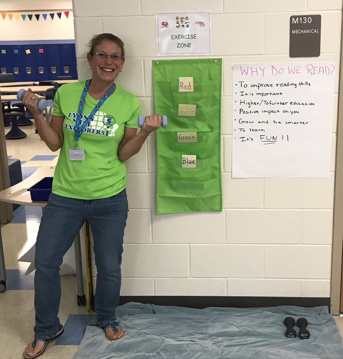 mrjackson020's tweet photo. Whenever Ms Friedman’s Explorers are in the blue, yellow, or red zones of regulation they can always visit the exercise station for a few minutes to transition to the green zone! https://t.co/nLCufZZmFp