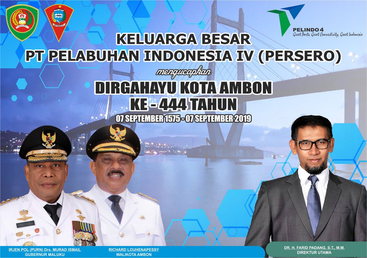 Pelindomaritim's tweet photo. Dirgahayu Kota Ambon ke-444 Tahun
.
.
.
#Pelindo4
#BUMNHadiruntukNegeri
#Dirgahayu
#KotaAmbon
#444Tahun
#07September1575
#07September2019 https://t.co/UpGkA2n4qi