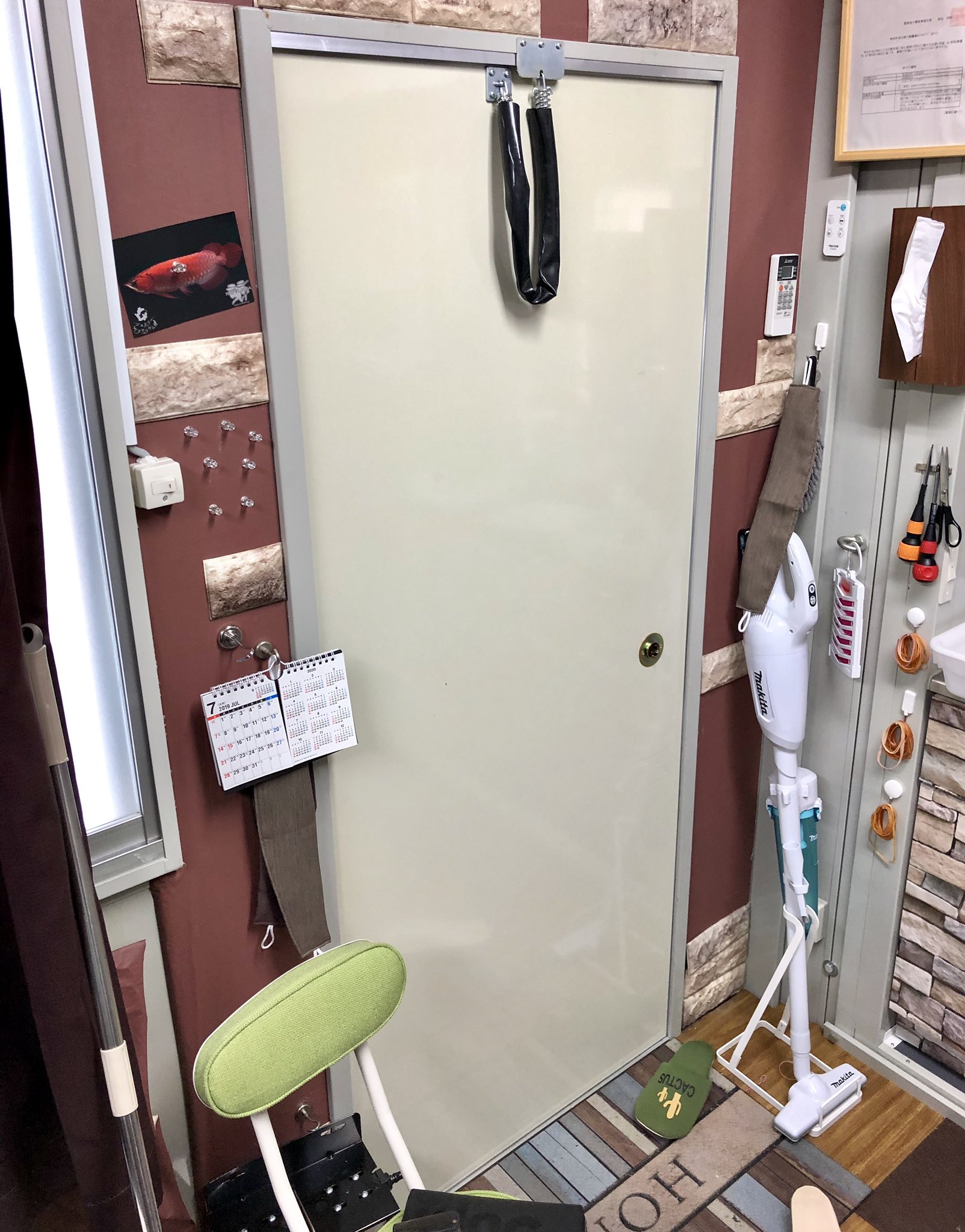 Nori Aqua ドアも 水草水槽部屋 壁紙貼り