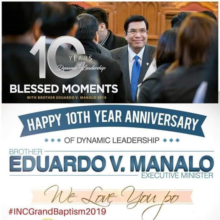 CatherineVinta's tweet photo. Happy 10TH Year Anniversary of dynamic leadership po Ka Eduardo V. Manalo.. mahal na mahal po namin kayo..

#INCGrandBaptism2019 https://t.co/qG8KDV0NwE