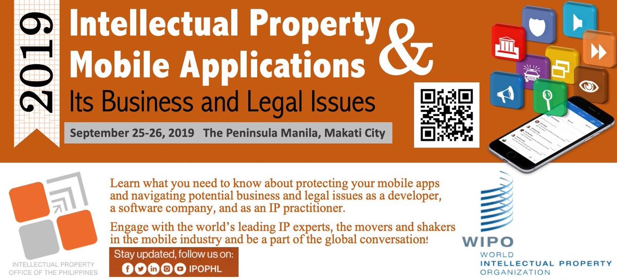 cmerioles's tweet photo. The World Intellectual Property Office (WIPO) and Intellectual Property Office of the Philippines (IPOPHL) invite all mobile software developers and IP practitioners to a free workshop this September 25-26. Register now at https://t.co/EEBLHJOZof #mobile #developers https://t.co/PnAjsWl8xV
