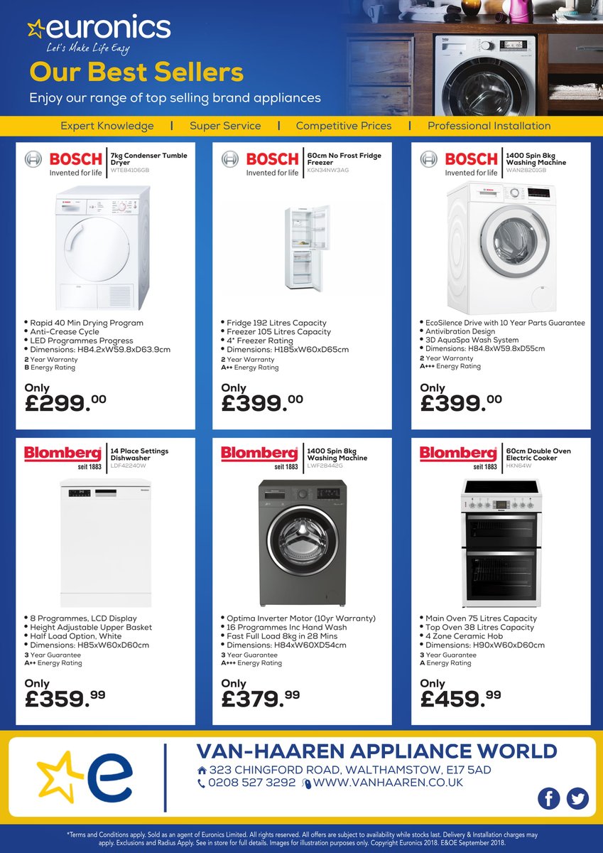 vanhaarenltd's tweet photo. A selection of our current best sellers. #freedelivery #washingmachine #dishwasher #fridgefreezer #vanhaaren #euronics #walthamstow #chingford #woodford #loughton #keepitlocal #letsmakelifeeasy #smallbusiness #E17 #E10 #E4 https://t.co/86TAEb9ryd