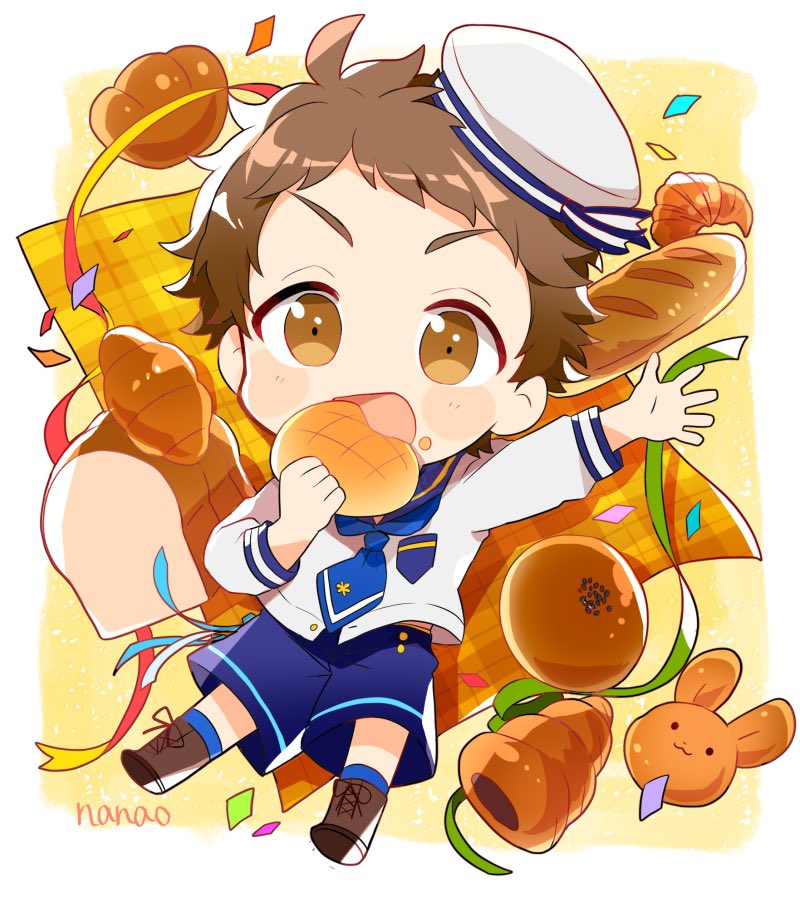 1boy male focus food brown hair brown eyes hat sailor hat  illustration images