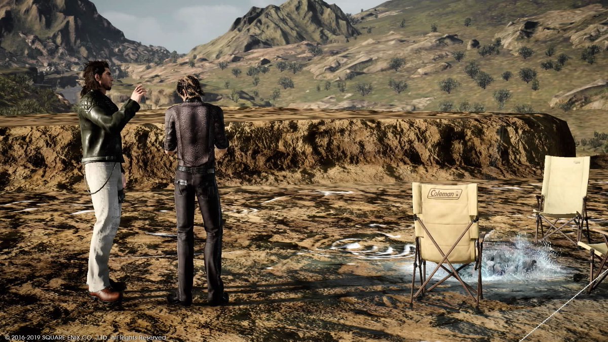 チロ Ff15 キャンプの朝 2人がスマホ見ながらお話し中 こういう姿を眺めてるとこのゲーム本当にffだよね ってたまに思うww Ff15 Ffxv Ffxvsnapshot