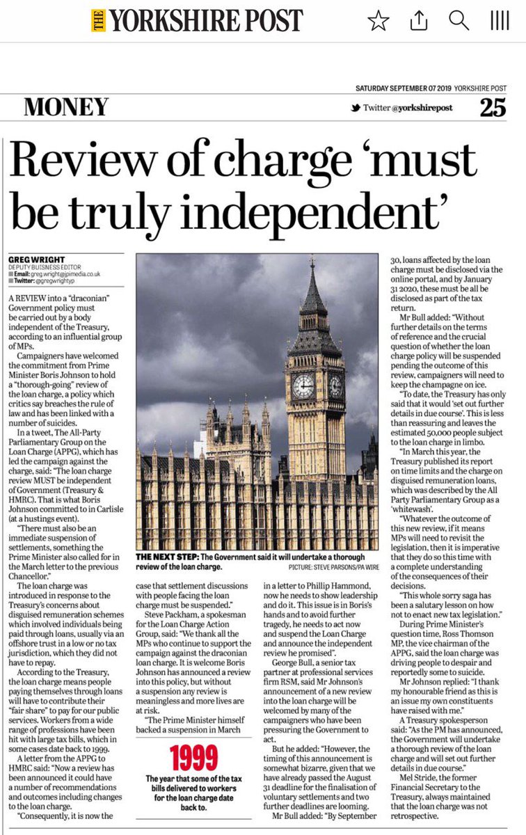 Thank you @gregwrightYP @yorkshirepost for your message to @BorisJohnson @10DowningStreet @sajidjavid on the necessity for an independent review of the #LoanCharge #KeepYourPromisesBoris