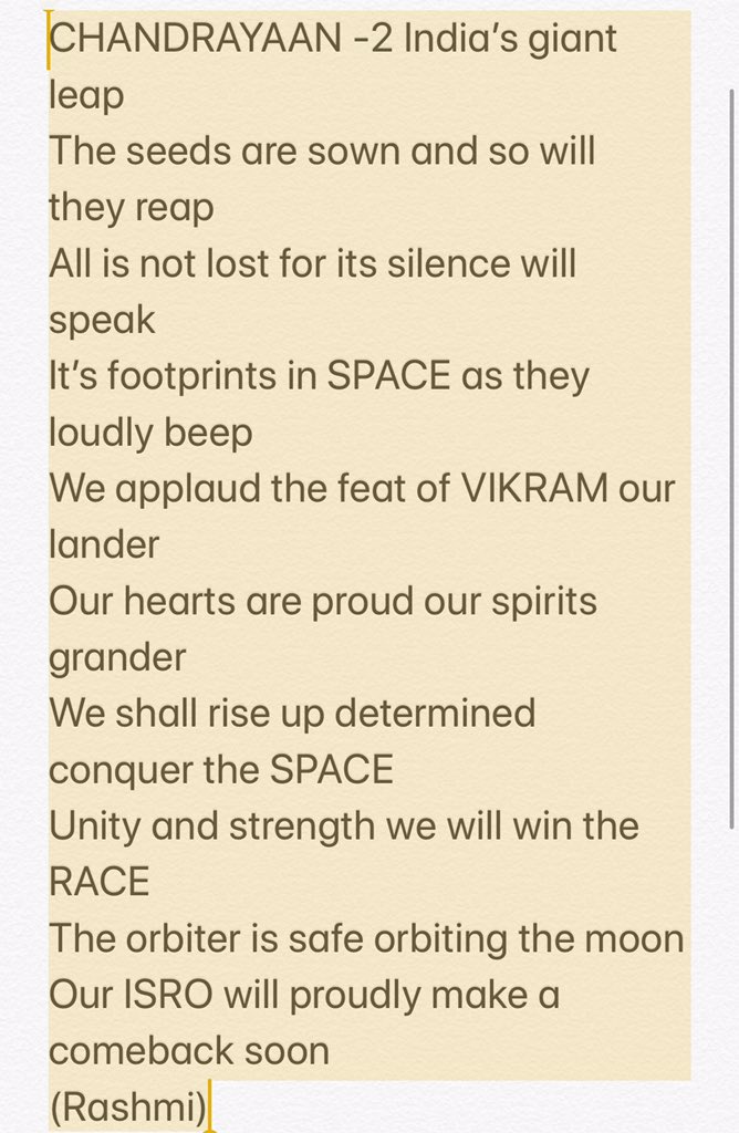 saresh15's tweet photo. @anandmahindra Penned down a few lines in the form of a poetry  on a very inspirational feat dedicated to our great Mission !!! Dr Rashmi https://t.co/7cAfqYM5cz