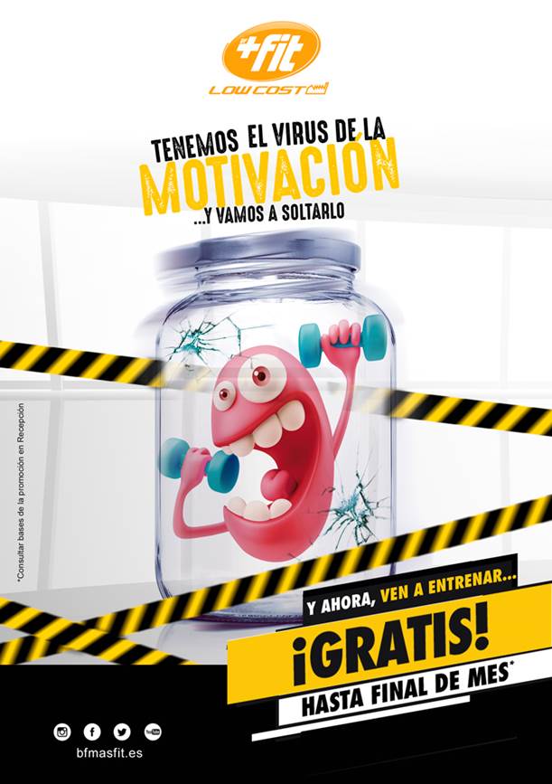 MasFitElche's tweet photo. Últimos días para nuestro virus de la motivación contagiando las ganas de entrenar.  Ven a apuntarte con la mejor oferta, desde 16.49€+IVA persona/mes (19.95€, IVA incl.) Y hasta el 8 de septiembre, matrícula gratis en todas las cuotas. #ElVirusDeLaMotivaciónAndaSuelto https://t.co/S3YXk4cP3t