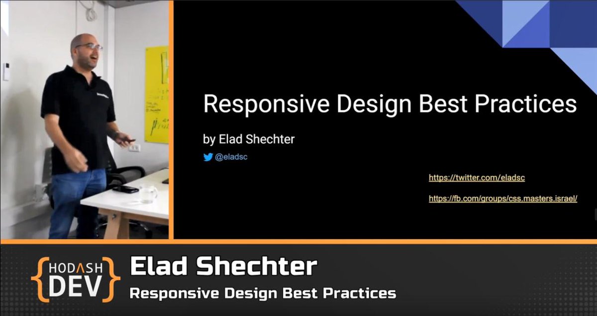 HodashDev's tweet image. Writing Responsive Frontends is much easier when we adhere to Best Practices and Patterns - we had the privilege to host @eladsc and learn them directly from him! Talk Video is now available on Youtube - youtube.com/watch?v=LzRfa6…
#responsive #design #css #html #layout #frontend