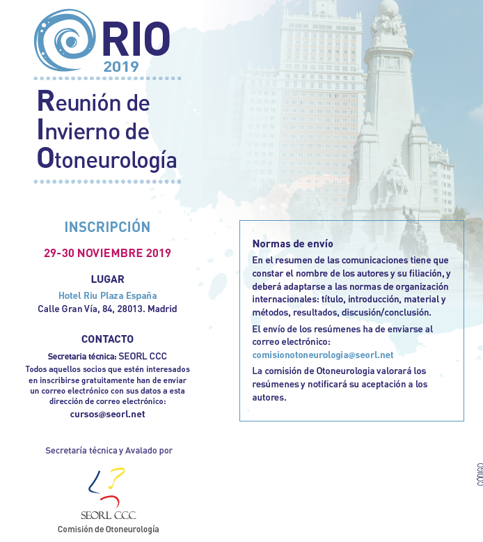 Todo preparado para nuestra Reunion de Invierno de Otoneurologia.
Enviad vuestros abstracts a comisionotoneurologia@seorl.net.